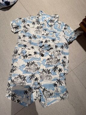 Janie and Jack White and Light Blue Palm Print Matching Set